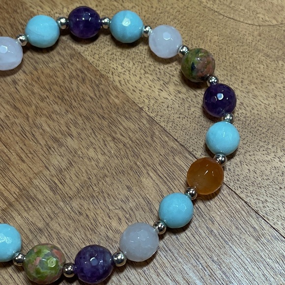 Multi Semi-precious Gemstones Boho Style Bracelet - Picture 4 of 7